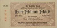 Deutschland, Deutsches Reich 1 Million Mark Grossnotgeld, Badische Bank, Mannheim, Baden Württemberg, Lit. N -
