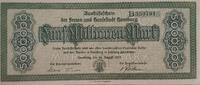 Deutschland, Deutsches Reich 5 Millionen Mark Grossnotgeld, Hamburg, Freie und Hansestadt, Serie B, Wz. Wellenbündel -
