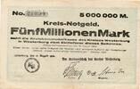 5 Millionen Mark 1923 Deutsches Reich Deutschland Notgeldschein Kreis Westerburg Hessen III