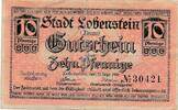 Deutsches Reich Deutschland 10 Pfennig Notgeld, Stadt Lobenstein Thüringen -