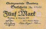 Deutsches Reich Deutschland Bayern 5 Mark Notgeldschein Stadt Bamberg -