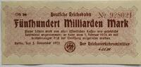 Deutschland Deutsches Reich 500 Milliarden Mark Großnotgeld, Berlin, Deutsche Reichsbahn, OB 20 -