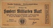 Deutschland Deutsches Reich 100 Milliarden Mark Großnotgeld, Reichsbahndirektion Erfurt, Thüringen -