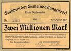 Deutsches Reich Deutschland Schleswig-Holstein 2 Millionen Mark Notgeldschein Gemeinde Tungendorf Kreis Bordesholm -