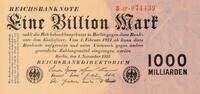 Deutsches Reich Deutschland 1 Billion Mark 1.11. 1923 KN 6stellig, Serie... 99.72 US$ Tax included +  11.73 US$ shipping