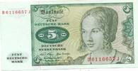 BRD 5 Mark Bundesbanknote KN 7stellig, rot.Serie: B -