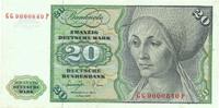 BRD 20 Mark Bundesbanknote KN 7stellig, rot.Serie: GG -