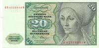 BRD 20 Mark Bundesbanknote KN 7stellig, rot.Serie: GN -