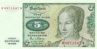 BRD 5 Mark Bundesbanknote KN 7stellig, rot.Serie: B -