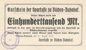 Schleswig-Holstein 100 Tsd. Mark Sparkasse zu Büchen=Bahnhof Verrechnungsschein -