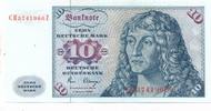 BRD 10 Mark Bundesbanknote, links unten ohne c-Vermerk, Serie : CH, KN 7stellig, rot -