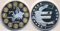 Europa Medaille, Cu.versilbert 10 Jahre Euro mit den ersten Staaten, vergoldet -