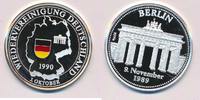 Deutschland Medaille Feinsilber Wiedervereinigung Deutschland 1990 3. Oktober Berlin 9. November 1989 emaliert -