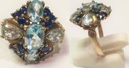 Silberring 925er Sterling Silber mit dunkel und hellblauen Farbsteinen -