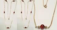 Lange Silberbekette mit roten Kugeln Silberschmuck Karneol 835er Silber Kette -