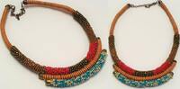 Collier afrikanischer Stil Kette mit bunten Glasperlen -