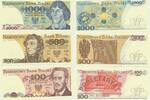 Polen 3 versch.Banknoten 100-500-1000 Zloty um 1985 -