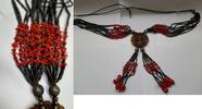 Collier Halskette Ausgefallenes Collier mit Koralle u Glasperlen Kette L: ca. 90 cm -