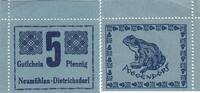 Deutschland Deutsches Reich 5 Pfennig Notgeldschein Notgeld Gutschein Neumühlen-Dietrichsdorf Schleswig-Holstein -