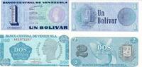 Venezuela 1 Bolivar, 2 Bolivares Banknote Geldschein 1 Stück 1 Bolivar, 1 Stück 2 Bolivares (unc) Lot -