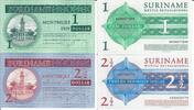 Suriname 1 und 2 1/2 Dollars Banknote Geldscheine 1 und 2 1/2 Dollars (unc 2004) 2 Scheine -