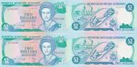 Bermuda 2 Dollars 2x folgende Nummern , 2 Scheine -