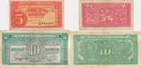 Tschechoslowakei 5 und 10 Korun, 2 Scheine Československo, Pet Desat Koruna, Ceskoslovenskych -