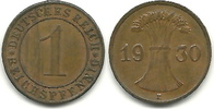 Deutschland 1 Pfennig 1 Reichspfennig 1930 E Patina vz -