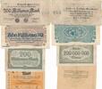 Deutsches Reich Deutschland 10 und 200 Millionen Mark, 4 Scheine Notgeld Lot Gelsenkirchen, Essen, Bochum, Moers -