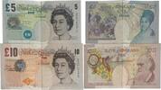 Großbritannien, England 5,10 Pounds Banknoten 2 Stück Lot, QUEEN ELIZABETH II -