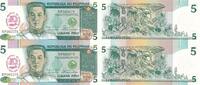Philippinen 5 Piso Ungeschnittener Bogen , 2 x Banknoten, Emilio Aguinaldo -