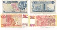 Singapur 1 und 2 Dollar 2x Banknote -