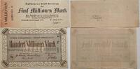 Deutschland, Deutsches Reich 5, Millionen 100 Millionen Mark Grossnotgeld, Kreuznach, Serie G, Rheinland-Pfalz, 2 Stück lot -