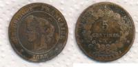 Frankreich 5 Centimes Cereskopf, Prägung A Paris Cérès III REPUBLIC -