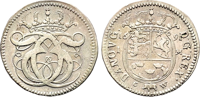 Danemark 1 Mark 1691 Christian V., 1670-1699. f. EF