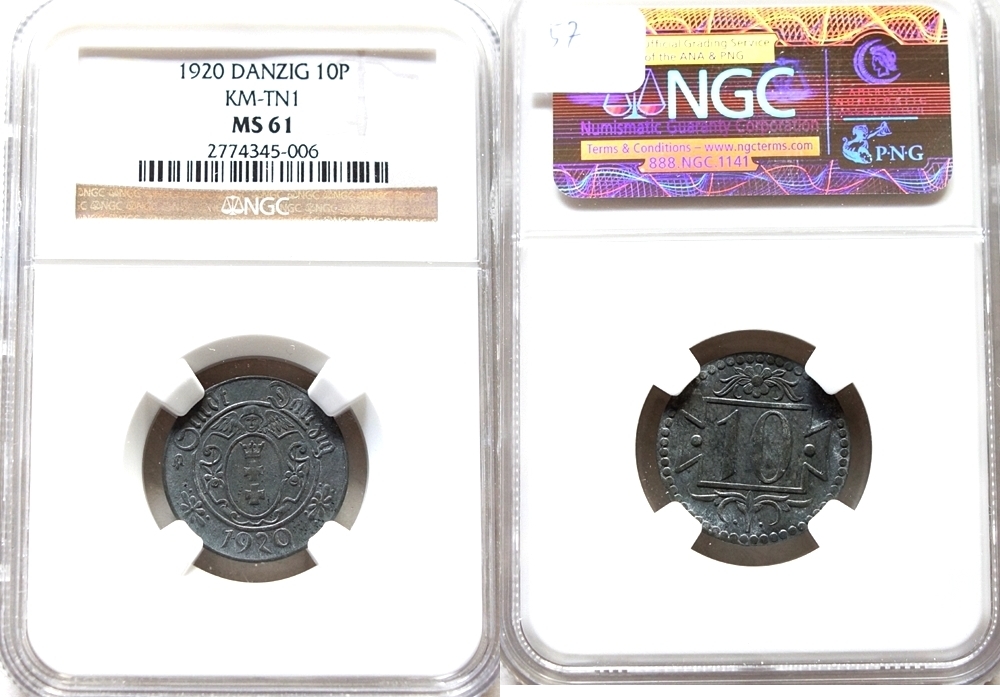 10 Pfennig 1920 Danzig -- kleine zehn f. stempelglanz, MS61 | MA-Shops