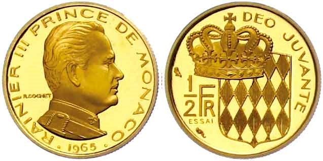 Monaco 1/2 Franc 1965 Rainier III., 19492005 als Essai Proof  MAShops