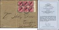  1901 Briefmarken Kiautschou Michel 1 II Block/6 Typen 1 + 2 ZDR Brief Attest BPP /94 