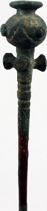 A Large Bronze Age Period Poppy Headed Cloak Pin.