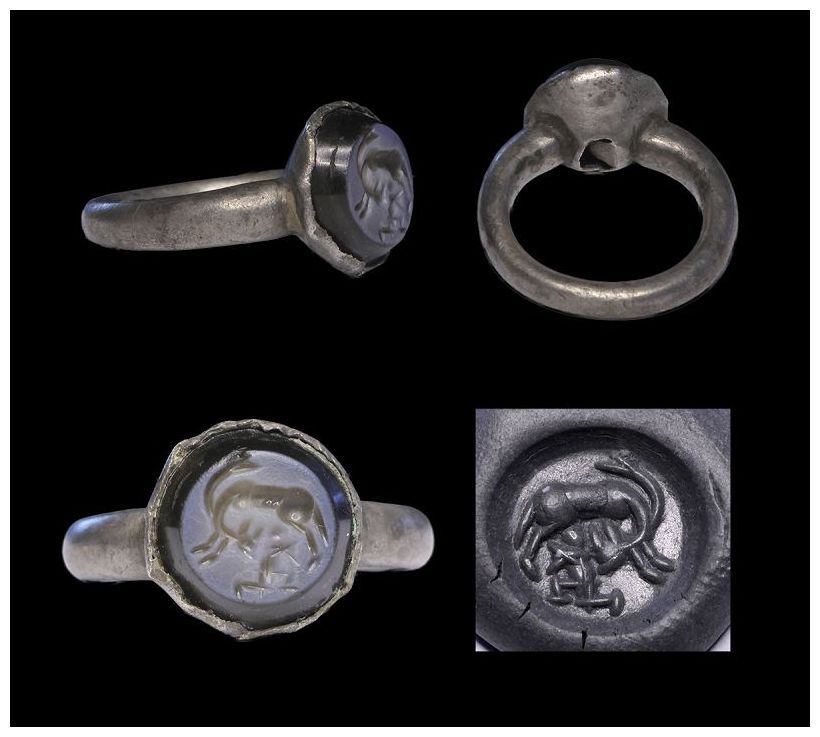 Ancient art Roman silver ring w Nicolo gem intaglio seal, 1st.-3rd ...