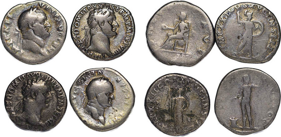 Ancient coins denarius Roman Imperial lot of 4 Flavian silver of ...