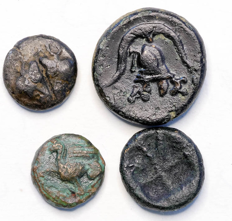 Ancient coins bronze Greek coins: Interesting lot of rare archaic ...