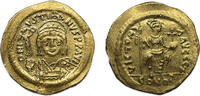 Ancient coins Byzantine coins: Finely centered AV gold solidus of Maurice Tiberius 582-602 AD -