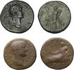 Ancient coins Roman Imperial pair AE bronze sestertius of Hadrian, incl. rivergodess -