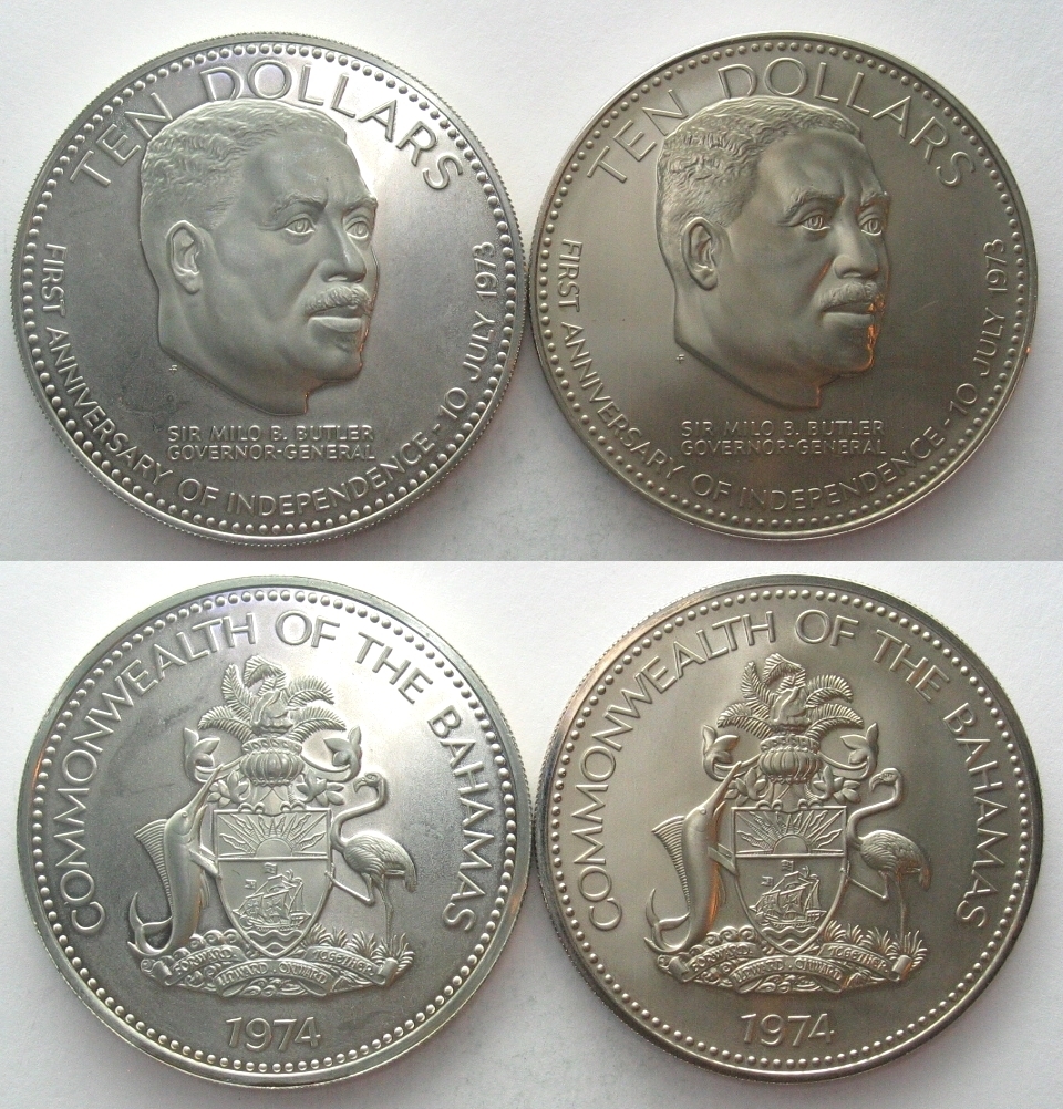 BAHAMAS 10 Dollars 1974 INDEPENDENCE / SIR MILO B. BUTLER silver