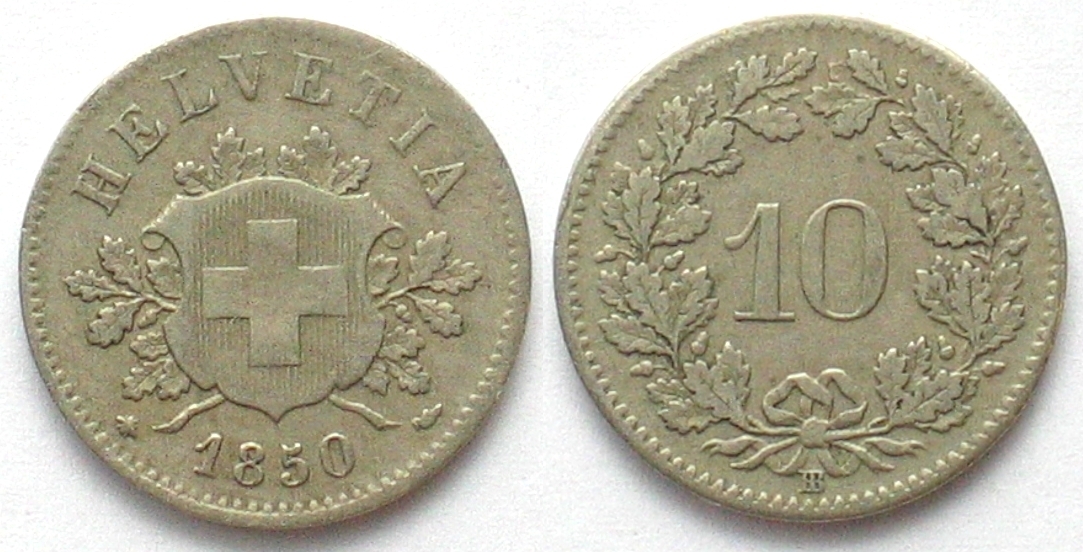 Schweiz SWITZERLAND 10 Rappen 1850 BB Billon VF | MA-Shops