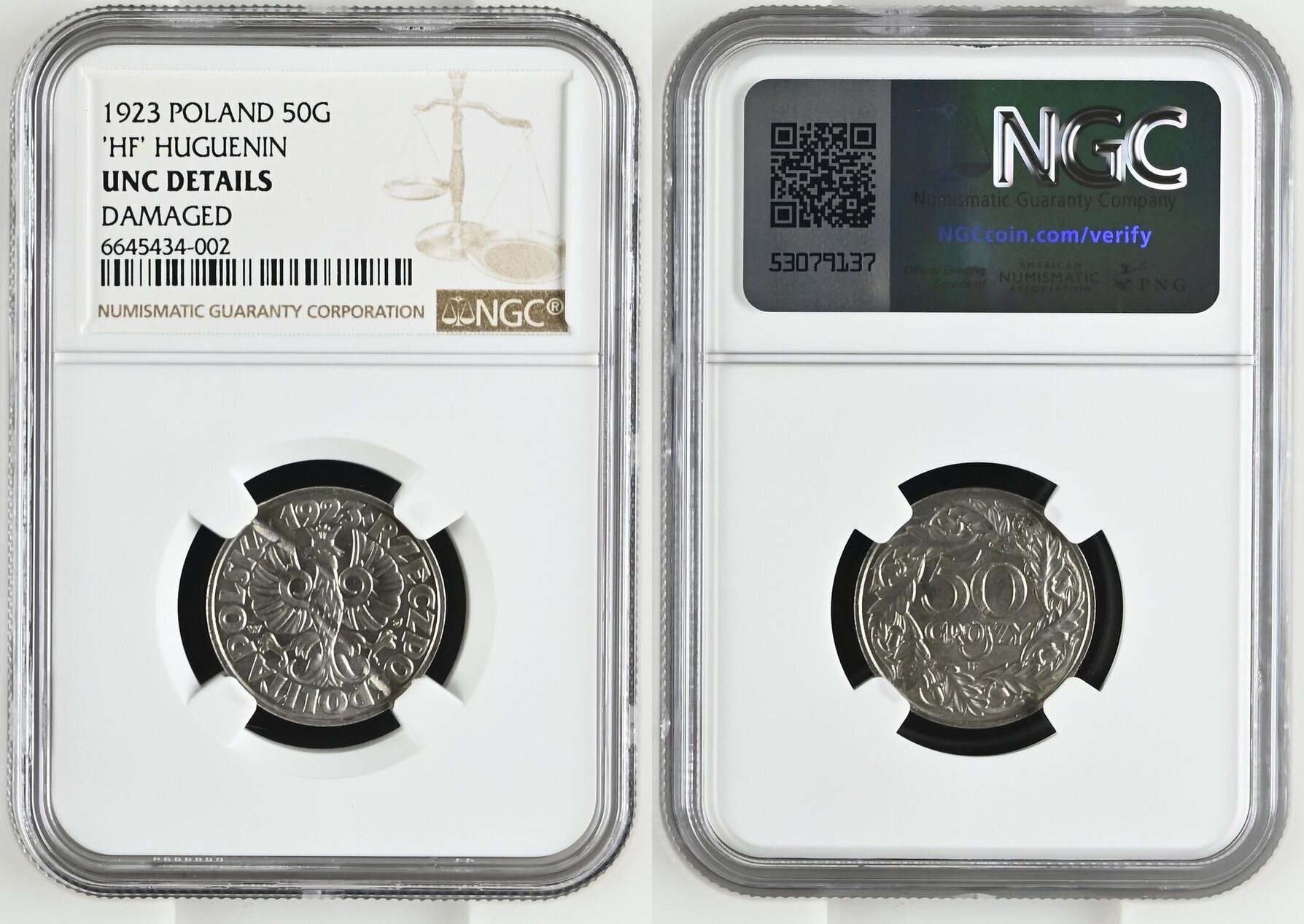 50G RRR! POLAND. 50 Groszy 1923 HF = Huguenin Hermitage, nickel ...