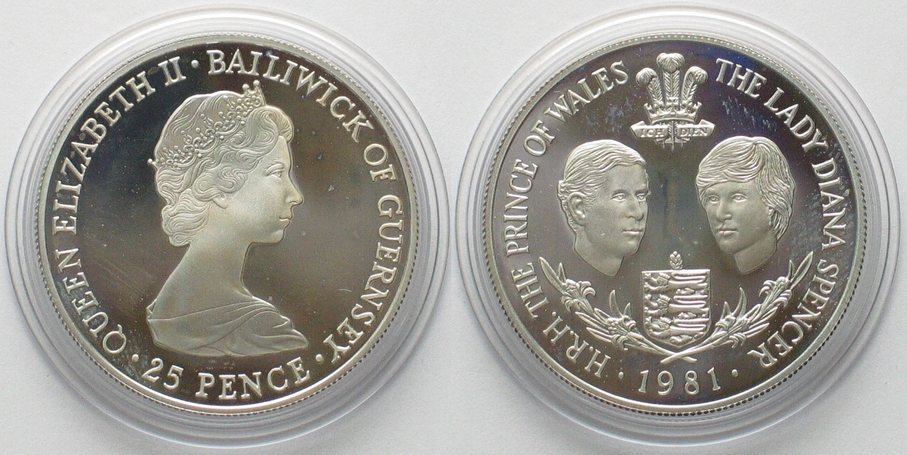 GUERNSEY 25 Pence 1981 Royal Wedding CHARLES & DIANA silver Proof | MA ...