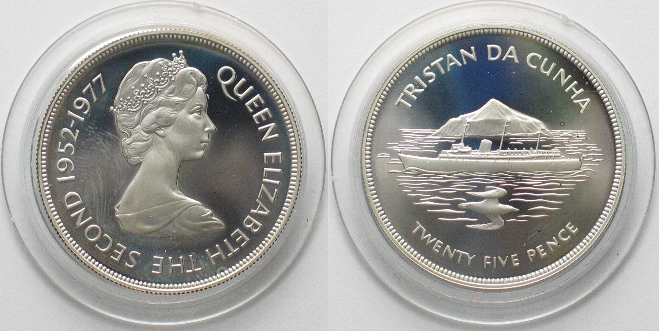 Tristan Da Cunha 25 Pence 1977 Silver Jubilee Silver Proof Ma Shops 9049