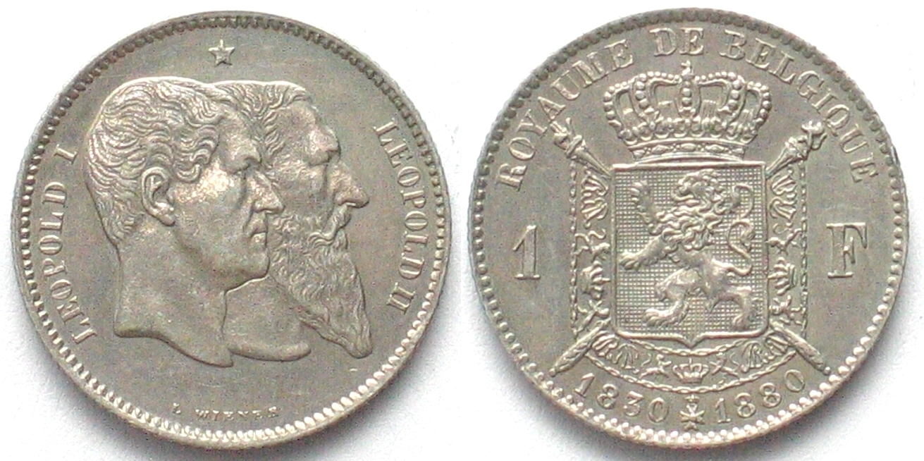 Belgien BELGIUM 1 Franc 1880 50th ANN. OF INDEPENDENCE silver AU! | MA ...